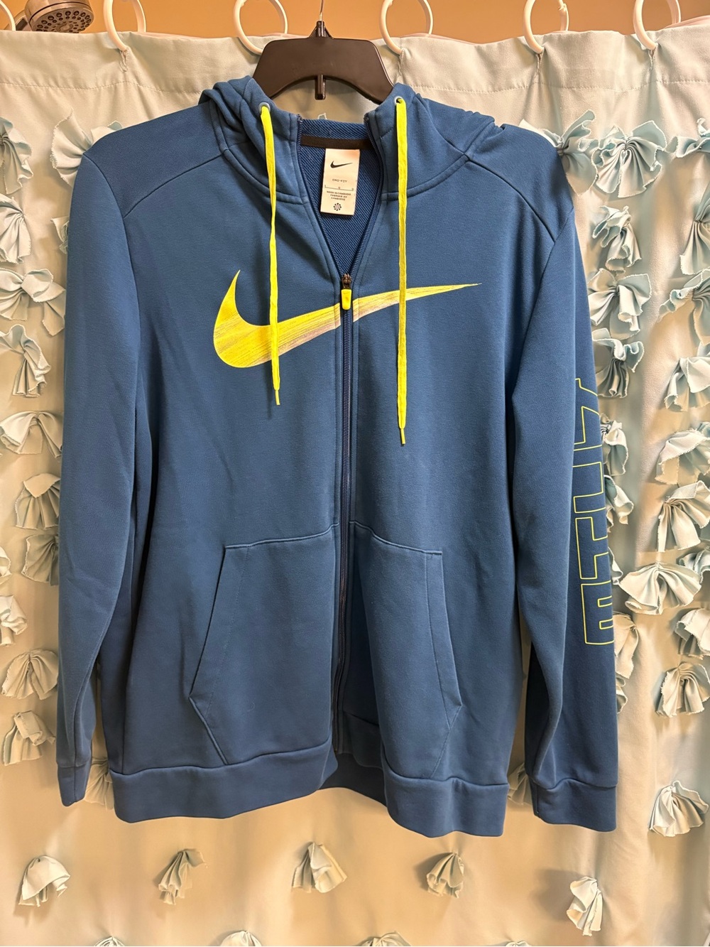 Nike Blue Full-Zip Hoodie with Neon Yellow Swoosh